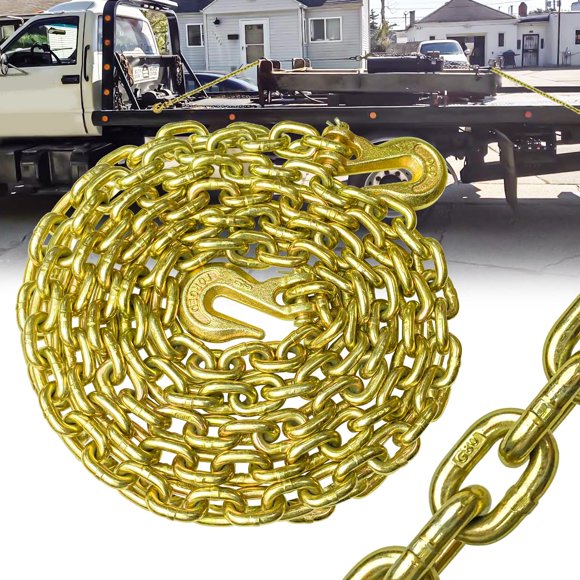 Cadena para carpetas de transporte FITHOIST G80 de 5/16 pulgadas x 15 pies | Cadena de remolque con ganchos de agarre tipo horquilla | Carga de trabajo segura de 4 900 libras | Cadena resistente para