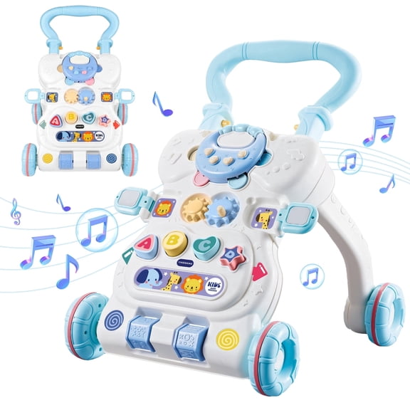Flooyes Blue Kid Walker, rattle with sound and light, Learning Walker and Activity Center,Push Toys Gift For Kids 6M 