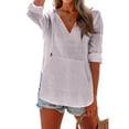 thumbnail image 6 of Women's V-Neck Hooded Beach Cover Up 2026 Lightweight Gauze Hoodie Shirts Loose Drawstring Pullover Tops with Pocket Purple XL, 6 of 7