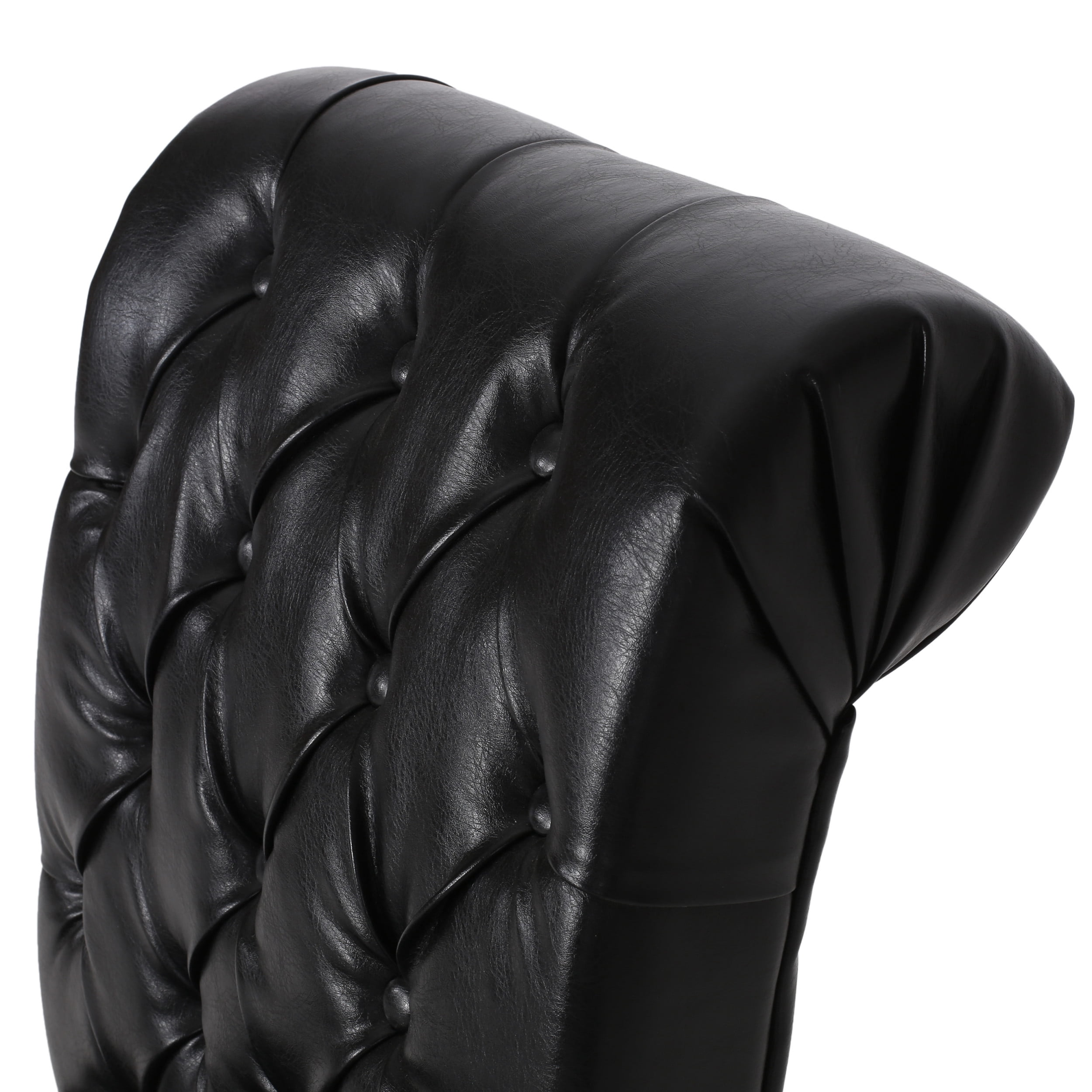Noble House Cullon Faux Leather Tufted Rolltop Dining Chairs, Set of 2, Midnight Black and Matte Black