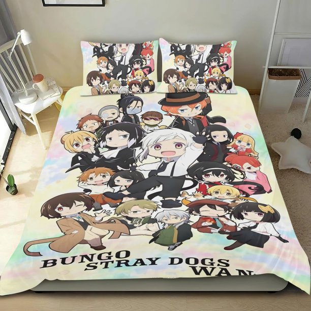 Bungou Stray Dogs Conjunto de sábanas temático, trío de piezas, cómodo y amigable con la piel, diseño único, regalo de decoración para el hogar para familiares, amigos y fans,140cm *210cm