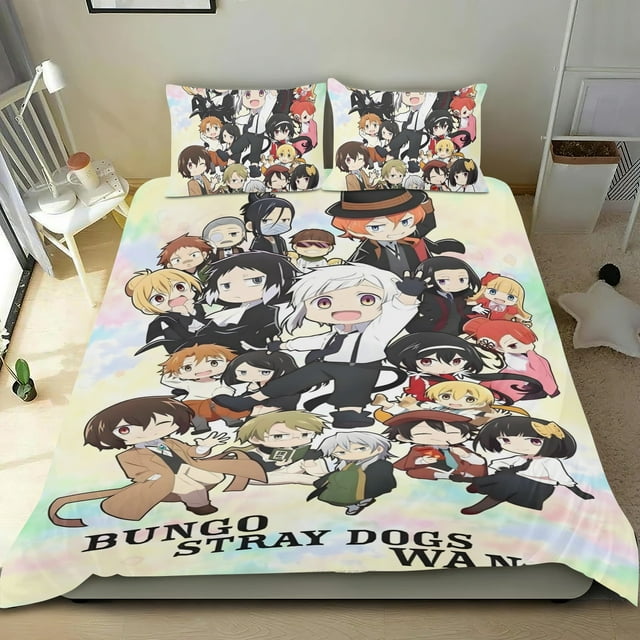 Bungou Stray Dogs Conjunto de sábanas temático, trío de piezas, cómodo y amigable con la piel, diseño único, regalo de decoración para el hogar para familiares, amigos y fans,173cm *218cm