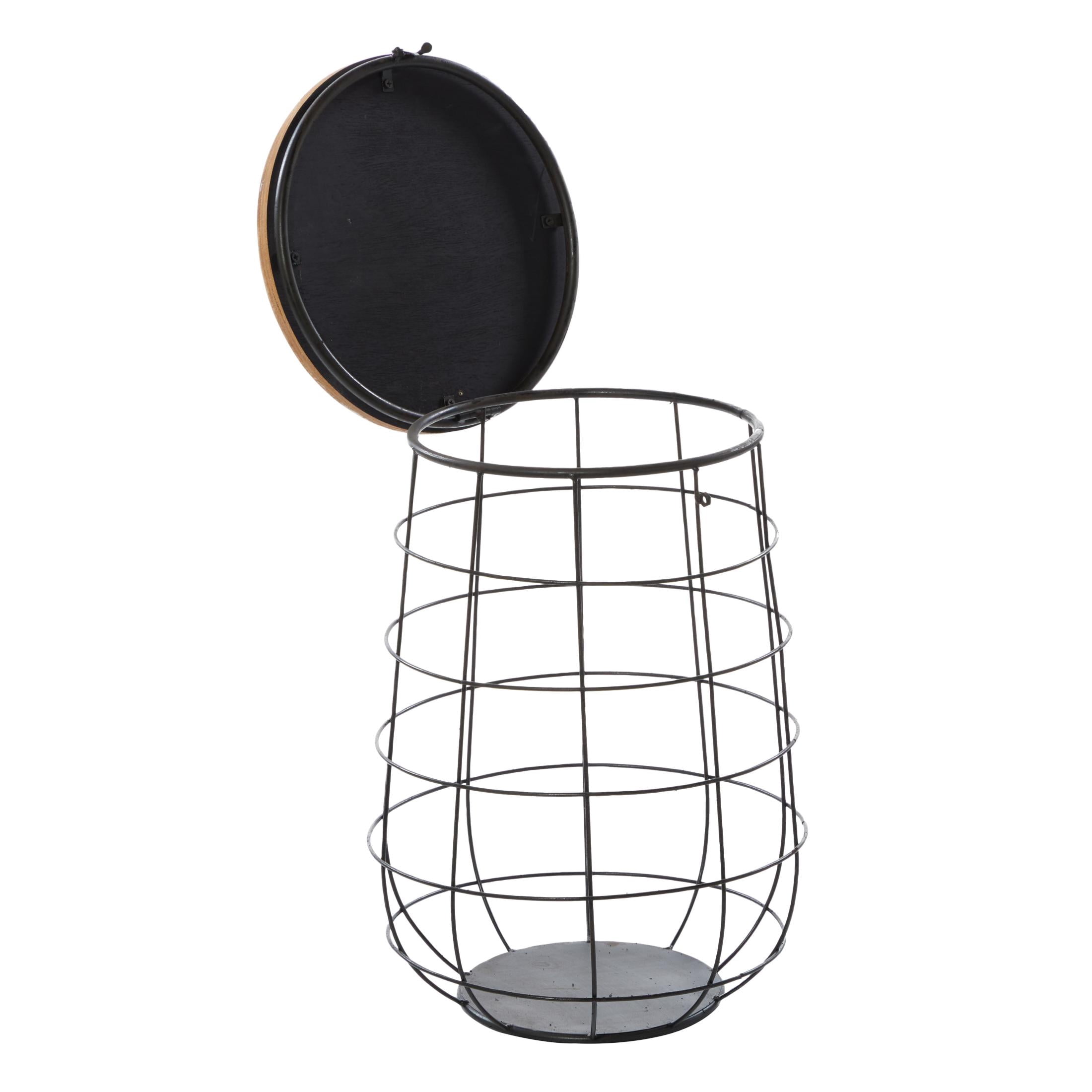 DecMode 18", 20", 23"H Black Metal Caged Storage Basket with Wooden Lift Top Lids, 3-Pieces