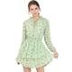 thumbnail image 1 of Mini Vestido De Gasa Con Capas De Cuello Con Lazo En La Cintura Con Estampado Floral Para Mujer Verde M, 1 of 6