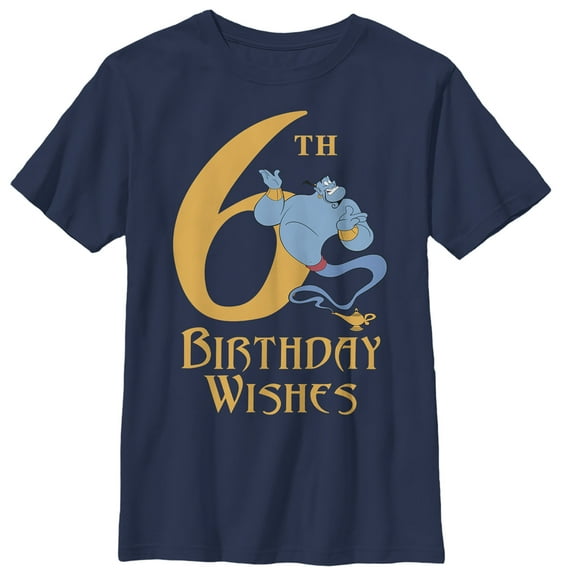 Boy's Aladdin Genie 6th Birthday Wishes Graphic Tee Navy Blue X Large