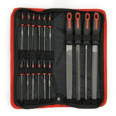 

Famure Steel file set 16PCS T12 Alloy Steel File Set with Carry Case Flat/Triangle/Half-round/Round Large File Needle Files Soft Handle Perfect Shaping Tool Kit