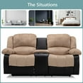thumbnail image 2 of Nathaniel Home Manual Reclining Sofa, PU Leather Upholstered Double Recliner Loveseat, 2-Seater Home Theater Seating with Console, Arm Sofa Recline Chair for Living Room, Beige, 2 of 7