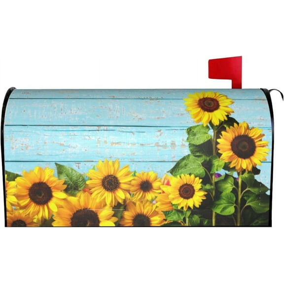 Sunflowers Waterproof Mail Cover Magnetic Mailbox Wraps Post Letter Box Cover for Garden Home Decor 21x18 in