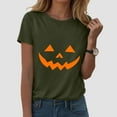 thumbnail image 4 of Funny Pumpkin Face Halloween Tshirts Women 2025 Short Sleeve Crewneck Funny Graphic Halloween Shirts for Women, 4 of 6