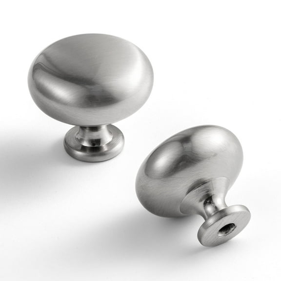 Goo-Ki Set of 6 Elegant Satin Brushed Nickel Cabinet Knobs - Classic Round Kitchen Hardware, Contemporary Drawer Pulls Sleek Dresser Handles