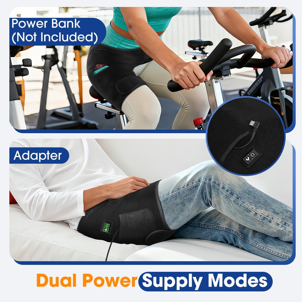 Cordless Hip Heating Pad with Vibration, Thigh Heating Pad for Relaxing, 660nm&850nm,Massager Heating Pad for Hip,Heated Wrap for Lower Back, Buttocks ,Black