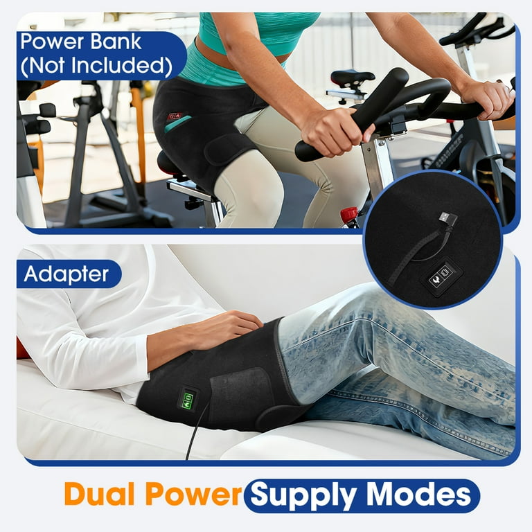 Cordless Heated Massage Pad For Hip & Sciatica Pain Relief - 5000mAh Power Bank, 3 Heat/Vibration Modes, Adjustable Wrap