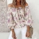 thumbnail image 4 of Puntoco 2024 Tops de verano para mujer, tops gráficos para mujer, cuello de hombro, túnica fluida, blusa suelta de manga corta 3/4, 4 of 4