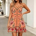 thumbnail image 2 of Kilaqueen Boho Floral Sundress for Women, Spaghetti Strap V Neck Fit and Flare Summer Mini Dress for Beach Vacation Resort Party Brunch and Casual Wear, 2 of 5