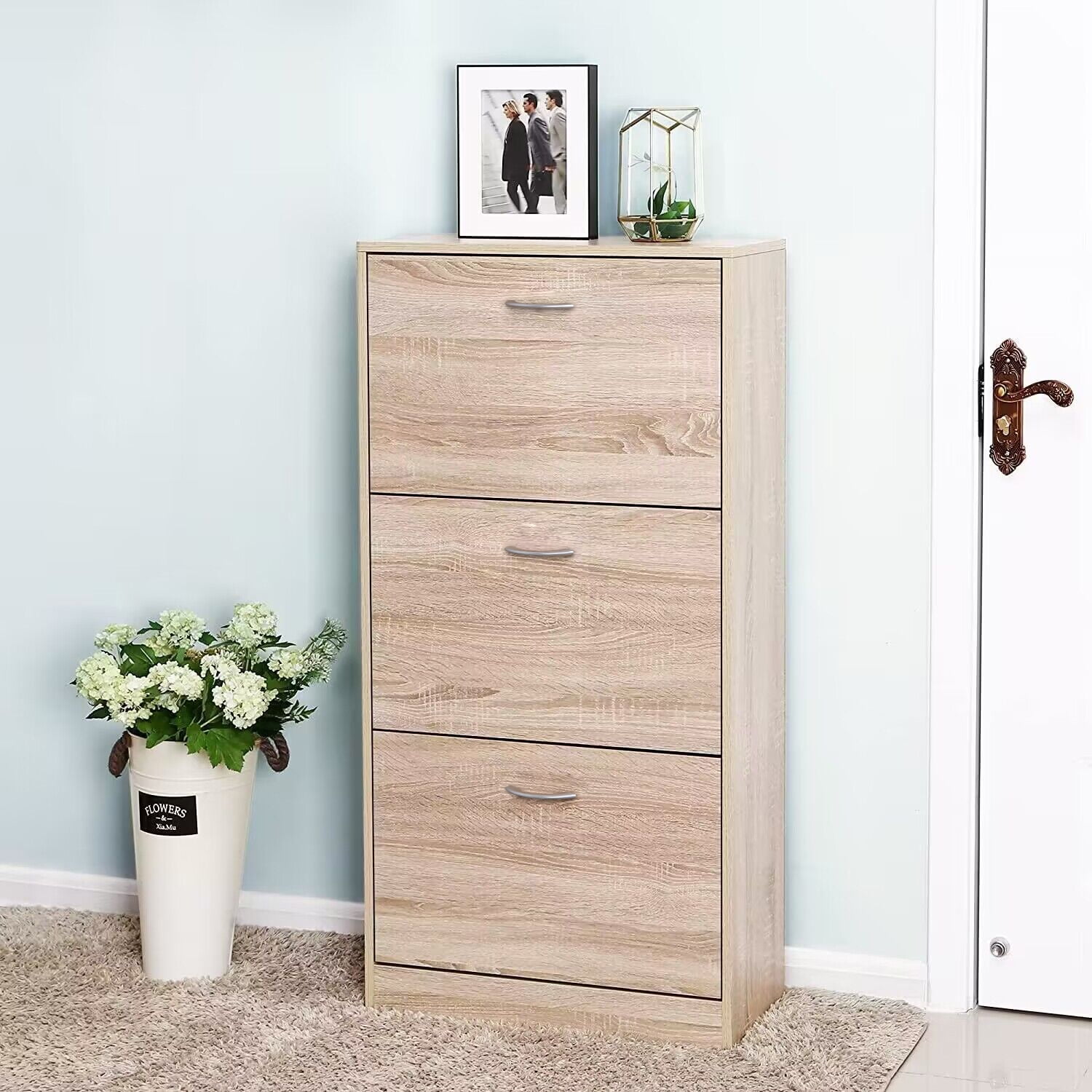 MAYEERTY 3-Drawer Shoe Storage Cabinet, 3-Tier Wood Shoe Rack Organizer for Entryway