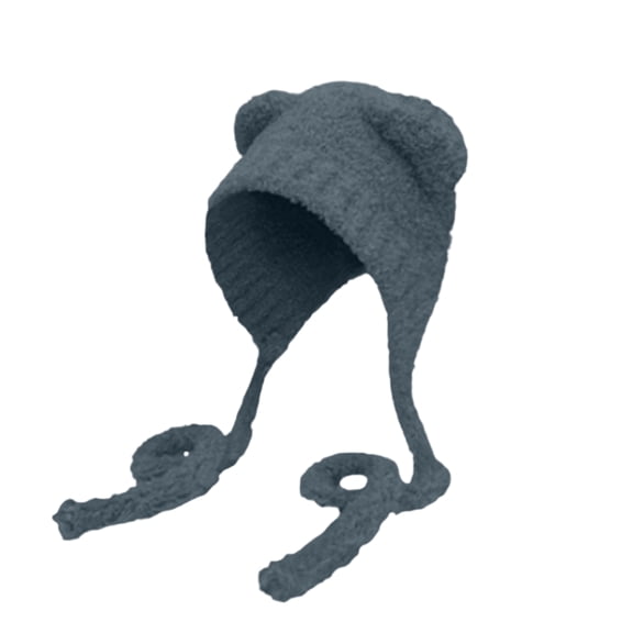 Women's Animal Ear Plush Hat: Cute Faux Fur Knitted Beanie with Floppy Ears for Winter Fashion & Christmas Gifts - Cozy Stretchable Design(Black)