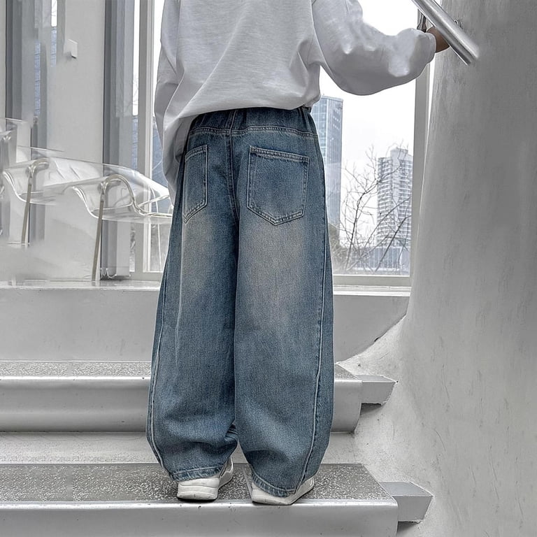 Cethrio Boys Relaxed Jeans, Stretchy Open Bottom Straight-leg