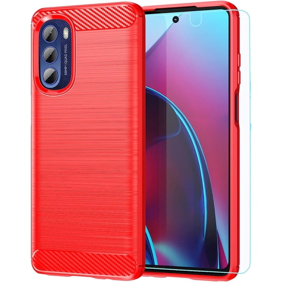 for Moto G Stylus 5G 2022 case, with HD Screen Protector, Fashion Non-Slip Shock-Absorption Flexible TPU Bumper Soft Rubber Protective Phone Case Cover for Motorola Moto G Stylus 5G 2022, Red