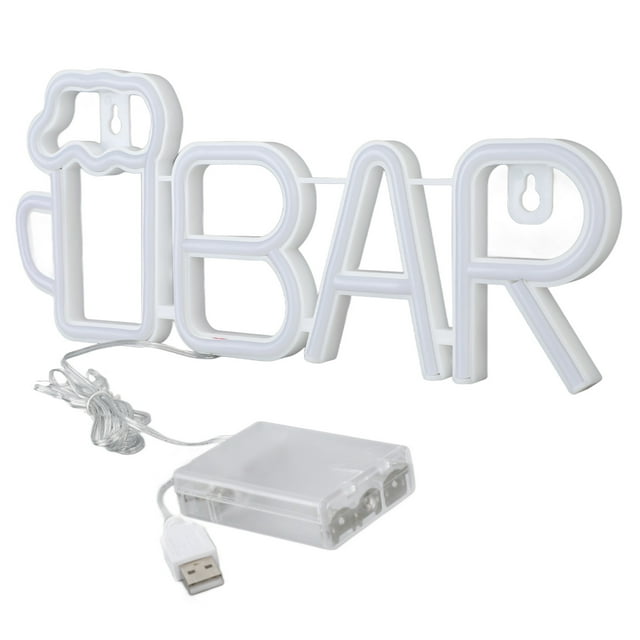 LED Beer BAR Neon Sign, 14in Long, BAR And Beer Cup Shape, USB Or Battery Powered, High , Easy To Use, Wide Application For Home, Room, Bedroom Wall And Man Cave Decor