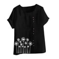 thumbnail image 4 of AKEGAMN Women's Boho Floral Short Sleeve Linen Tunic Top, Black S-5XL, 4 of 4