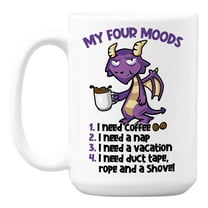 Funny My Four Moods feat. a Purple Cartoon Dragon Coffee & Tea Mug (15oz)