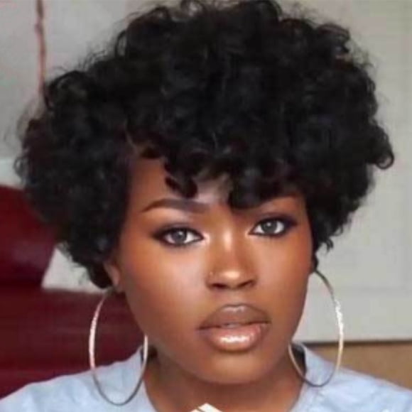 EGNMCR Wigs Human Hair Women's Curly Wave Hair Wigs Wavy Short Wig None Lace Wig Black the towel