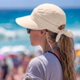 thumbnail image 3 of AirLoni Sun Hats For Women UPF50+ 2 In 1 Zipper Removable Top Ponytail Hat Adjustable Bow Decor Foldable Washable Quick Dry Summer Visor Hats For Women Summer Hats Beige,One Size, 3 of 5