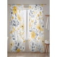 thumbnail image 5 of Sheer Curtains 84 Inches Long 2 Panels Set for Living Room, Yellow Floral Spring Semi Sheer Curtains for Windows, Pastoral Gray Botanical Summer Voile Window Treatments Rod Pocket Curtain, 5 of 7