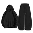 thumbnail image 4 of OSOLU Girls 2 Piece Set Solid Color Front Pocket Hoodie and Drawstring Wide Leg Pants Daily Outfit Black, 4 of 4