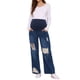 thumbnail image 2 of Jeans de maternidad desgastados y rasgados Inspire Chic para mujeres, parches de encaje, soporte sobre el vientre, pantalones de mezclilla para el embarazo, color azul oscuro., 2 of 6