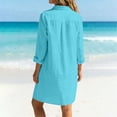 thumbnail image 5 of FDGIU Women's Collared Half Button 3/4 Sleeve Shirt Midi Dress, Casual Summer Loose Tunic Mid Dress with Pockets, 5 of 6