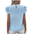 thumbnail image 3 of Nnhblu Womens Shirt Short Ruffle Sleeve Round Neck Casual Tshirt Fitted Elegant Tops Blouses Light Blue,S-XL, 3 of 5