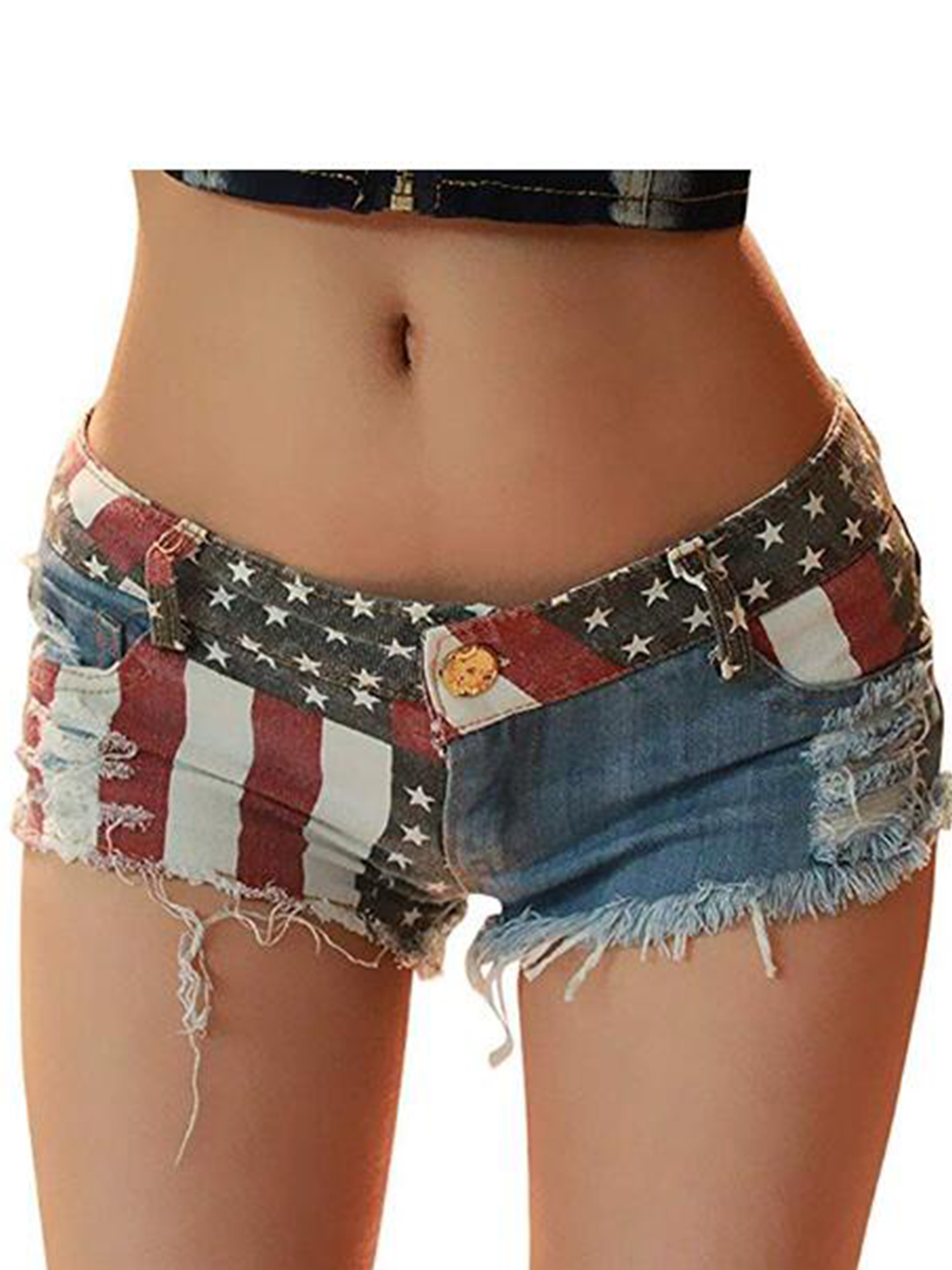 Flag Denim Hot Pants Mini Jeans Shorts 