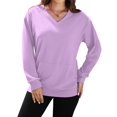 thumbnail image 3 of OutfitShow Womens Long Sleeve Sweatshirt Casual Fall V Neck Pullover Tops with Pockets,Sizes S-3XL, 3 of 8