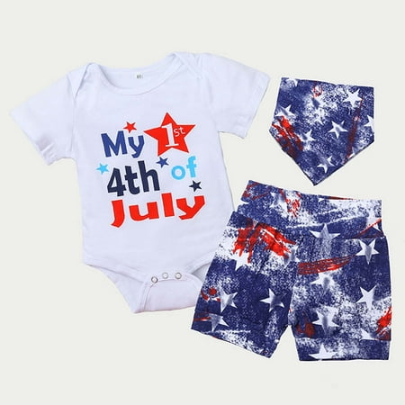 

Simplmasygenix Children s Day Kids Bodysuit Clearance Boys Girls Summer Clothes Star Print Letter Romper Set Independence Day Bib Suit