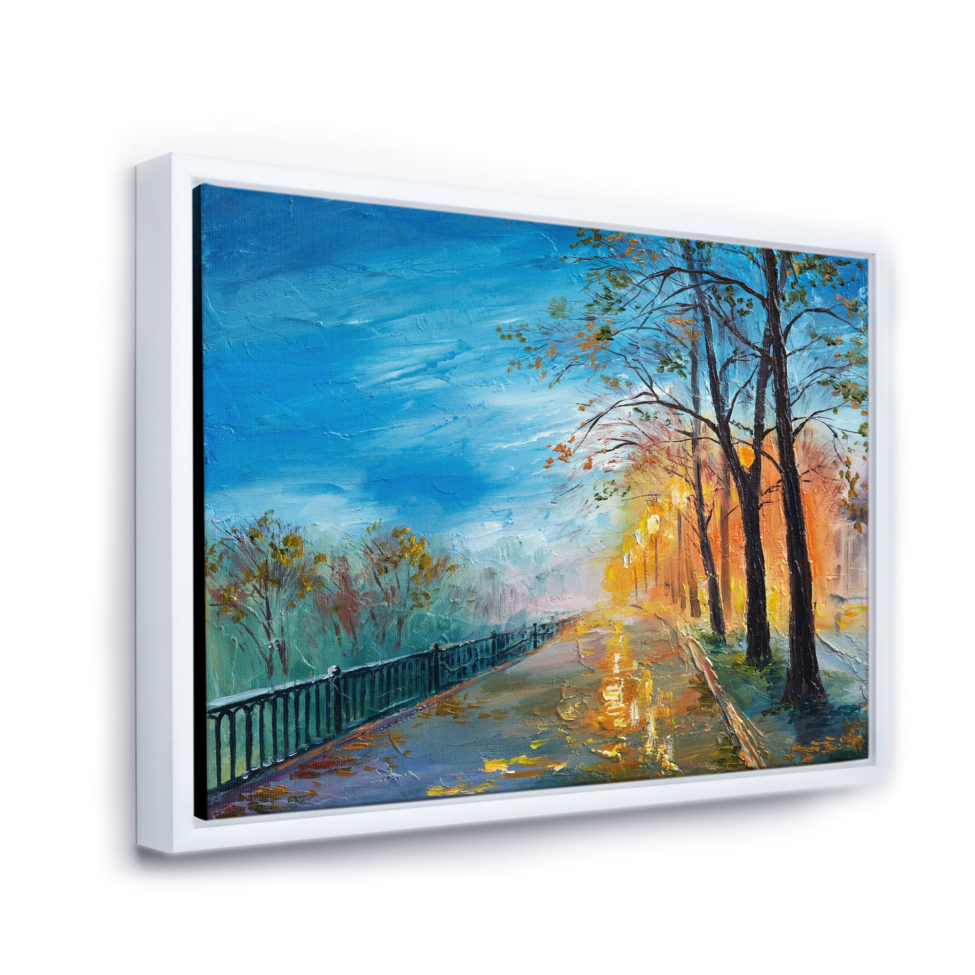 Autumn Road in Evening 40 in x 30 in Framed Painting Canvas Art Print, by Designart