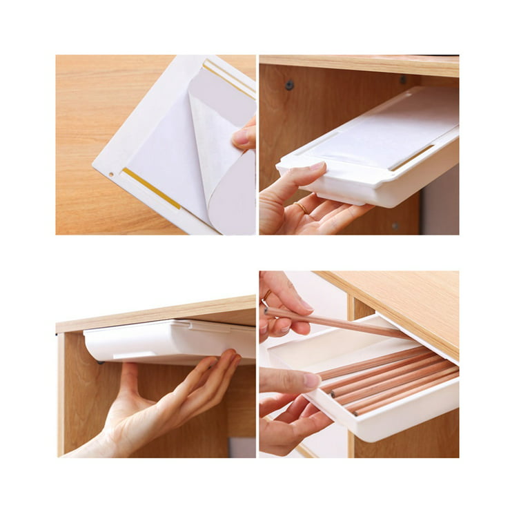 Entirety Home Under Desk Drawer, Hidden Self-Adhesive Storage Box Organizer, Size: 8.66 x 3.54 x 1.37, White