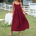 thumbnail image 2 of Odeerbi Dresses For Women Maxi Dress Boho Dress 2025 Casual Floral Round Neck Sleeveless Beach Tiered Sundress Long Swing Dress Burgundy, 2 of 9