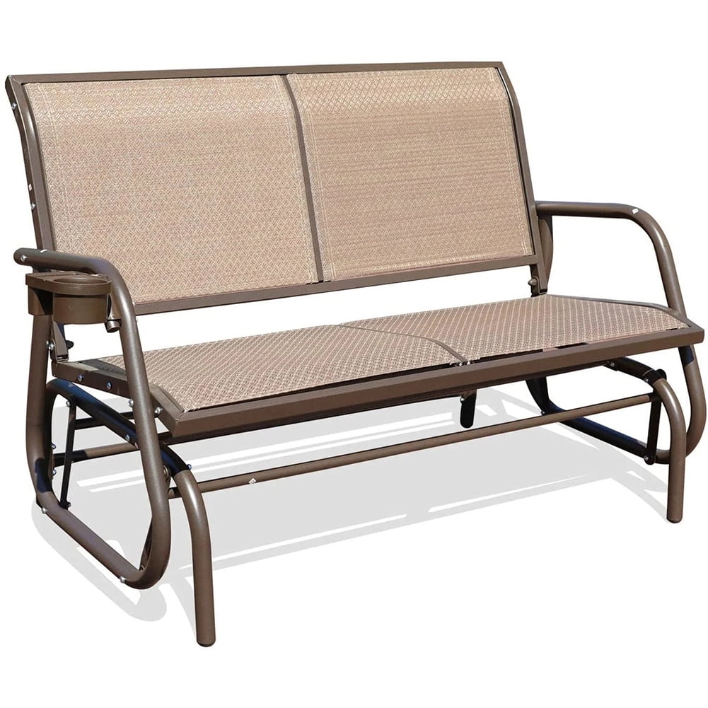 Kepooman 2-Person Outdoor Glider Bench with Cup Holder for Backyard Garden Porch, Coffee Kepooman 2-Person Outdoor Glider Bench with Cup Holder for Backyard Garden Porch, Coffee