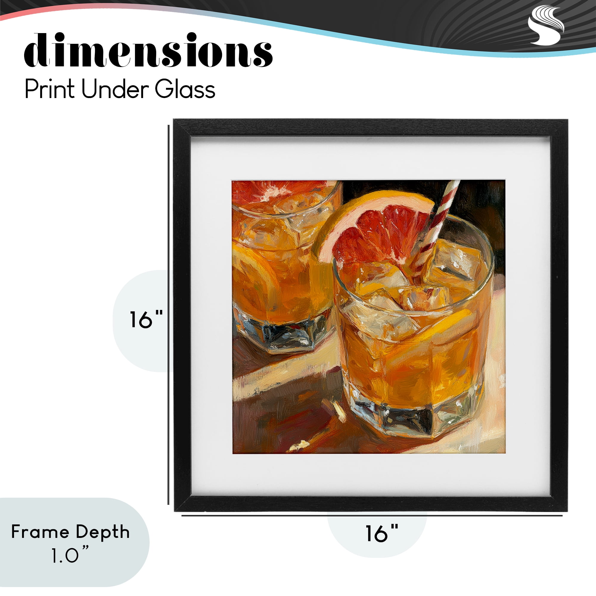 Stupell Industries Grapefruit Cocktail with Ice Cubes Black Framed Print Under Glass, design by Petal Prints Design