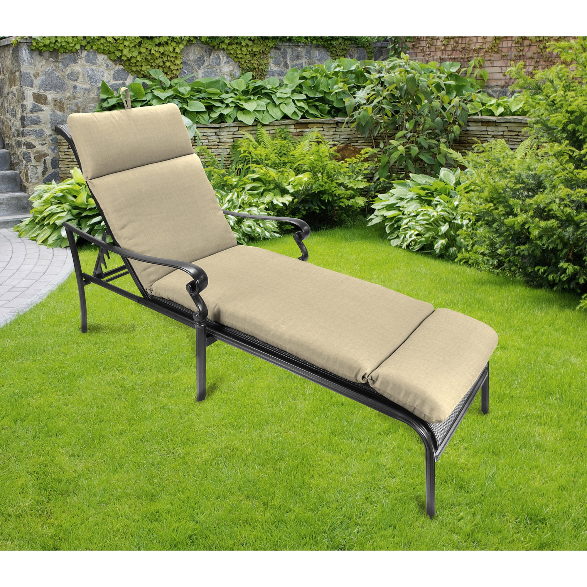 Jordan Manufacturing Sunbrella 74" x 22" Spectrum Sand Solid Rectangular Outdoor Chaise Lounge Cushion with Ties and Hanger Loop