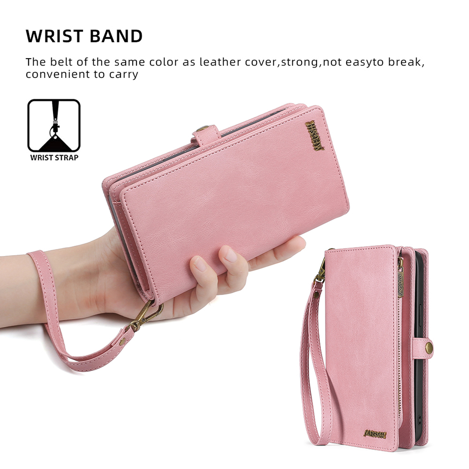Defencase for Google Pixel 7 Pro Case for Women Men, Removable Durable PU Leather Magnetic Flip Strap Wristlet Zipper Purse Card Holder Detachable Wallet Phone Cases for Google Pixel 7 Pro, Pink