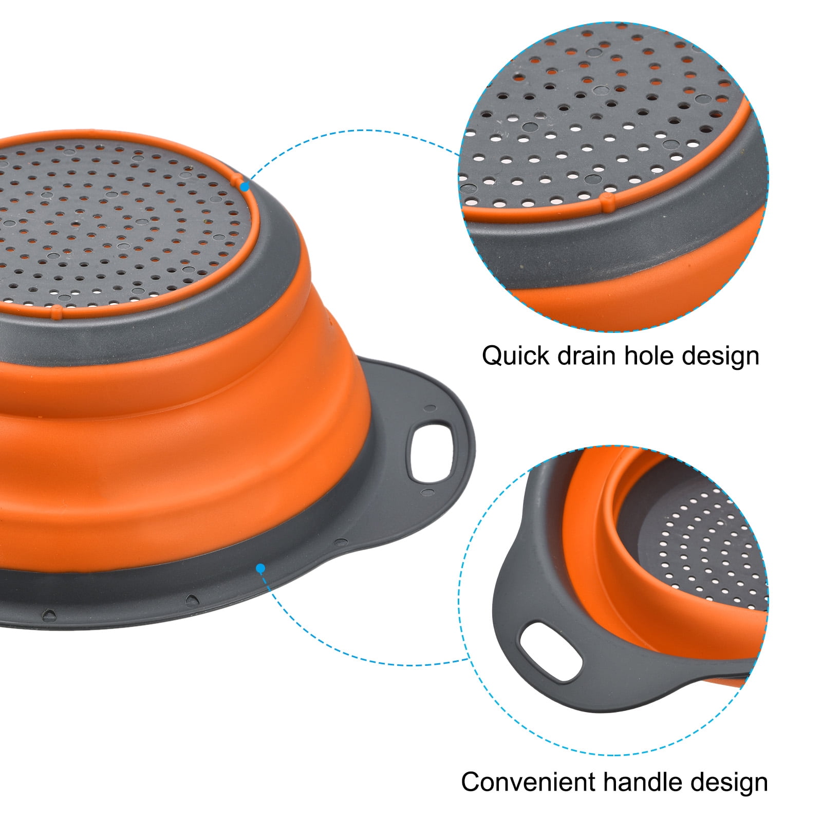 Unique Bargains Collapsible Food Colander Silicone Round Foldable Strainer Orange