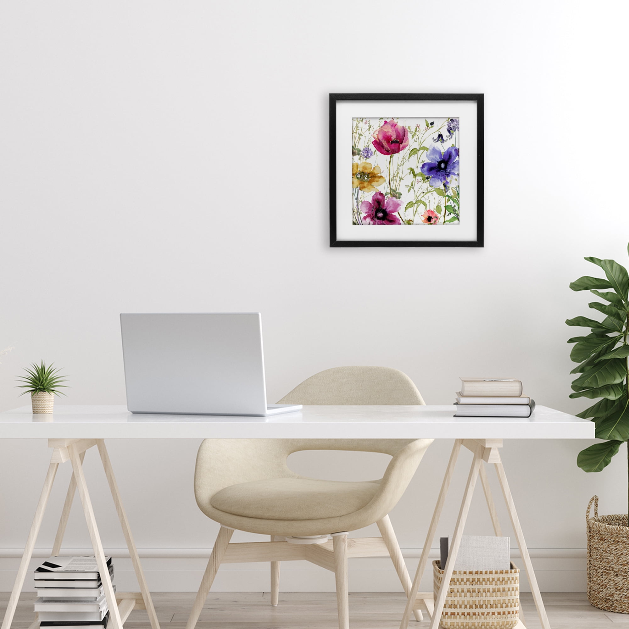 Botanical Spring Garden Blooms Black Framed Print Under Glass, design by Sasha