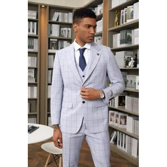 Stacy Adams Mens Windowpane Suit Power Blue Modern Fit SM155H1-01