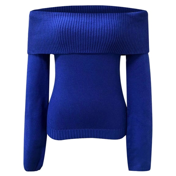 DHFJKG Off Shoulder Sweaters For Women Sexy Slim Fit Knit Long Sleeve Pullover Fashion Solid Color Spring Fall Trendy Tops