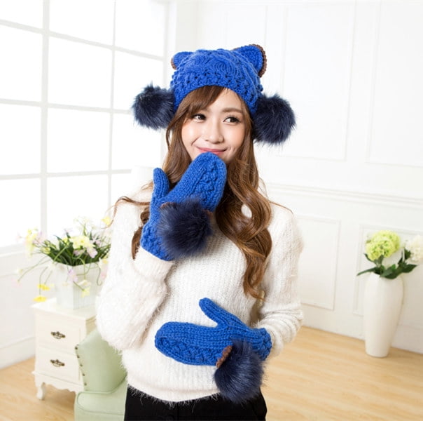 womens bobble hat and gloves