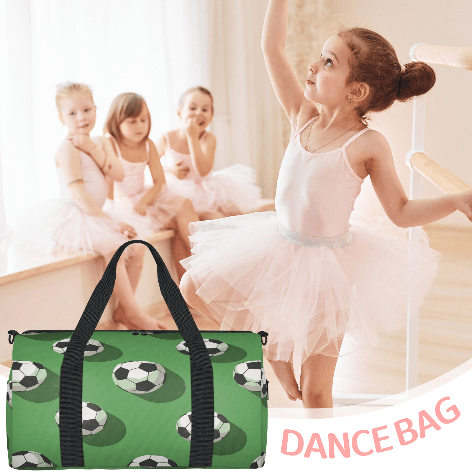Herdesigns Soccer Ball Travel Duffle Bag Sports Yoga Weekender Overnight Carry on Workout Bags Lightweight Waterproof Gym Tote Bag for Women