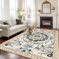 thumbnail image 3 of Bohemia Flower Pattern Washable Area Rug 5 x 8 ft Blue Retro Boho Ethnic Farmhouse Floral , Soft Non Slip Rugs Stain Repellent Indoor Felt Carpet for Living Dining Room Bedroom Home Office, 3 of 9