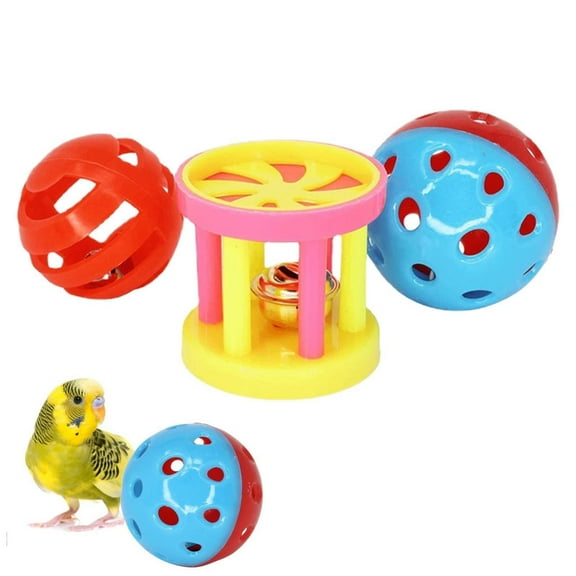 Yulucky Bell Ball,Colorful Chew Toys for Medium to Large Birds - 3 Ringing Balls for Parrots, Parakeets & Budgies - ABS Material Training Puzzle